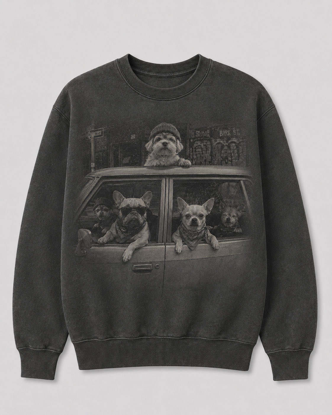 Dogs in Car Graphic 100% Cotton Crewneck Sweatshirt