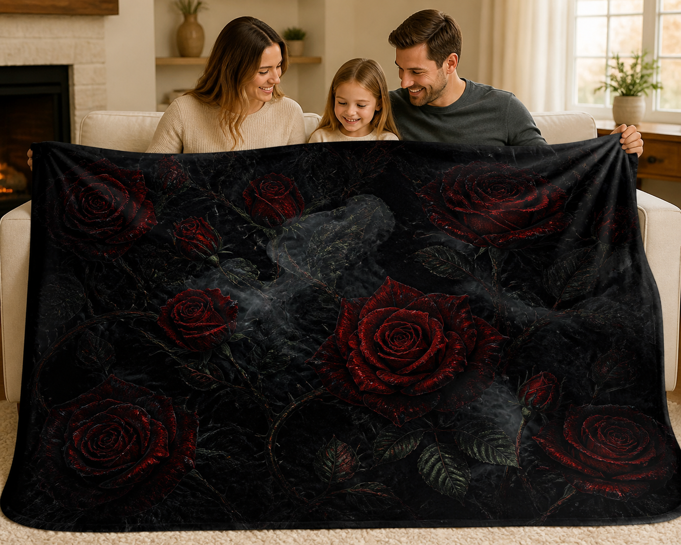 Dark Rose Floral Throw Blanket Flannel