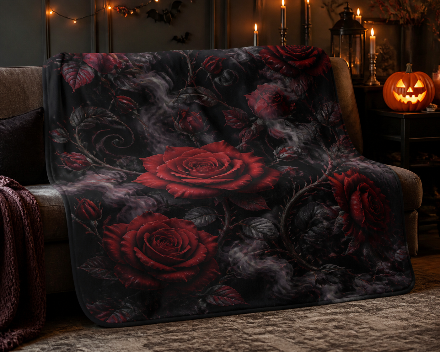 Dark Rose Floral Throw Blanket Flannel