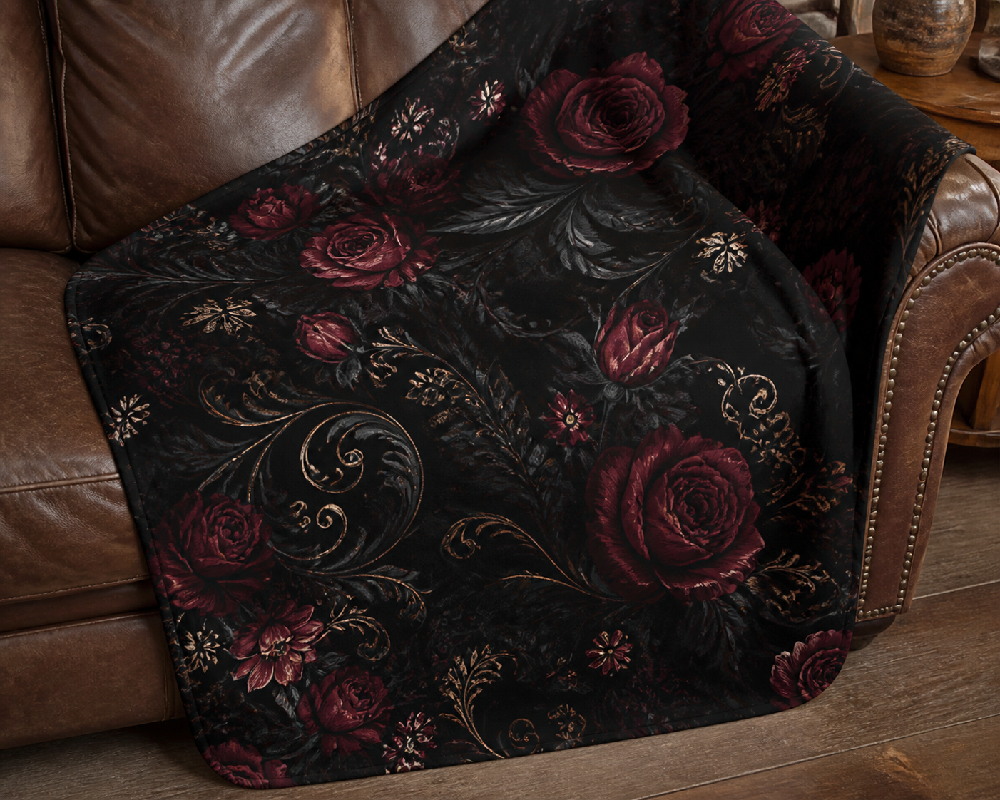 Dark Gothic Skull Rose Throw Blanket Flannel