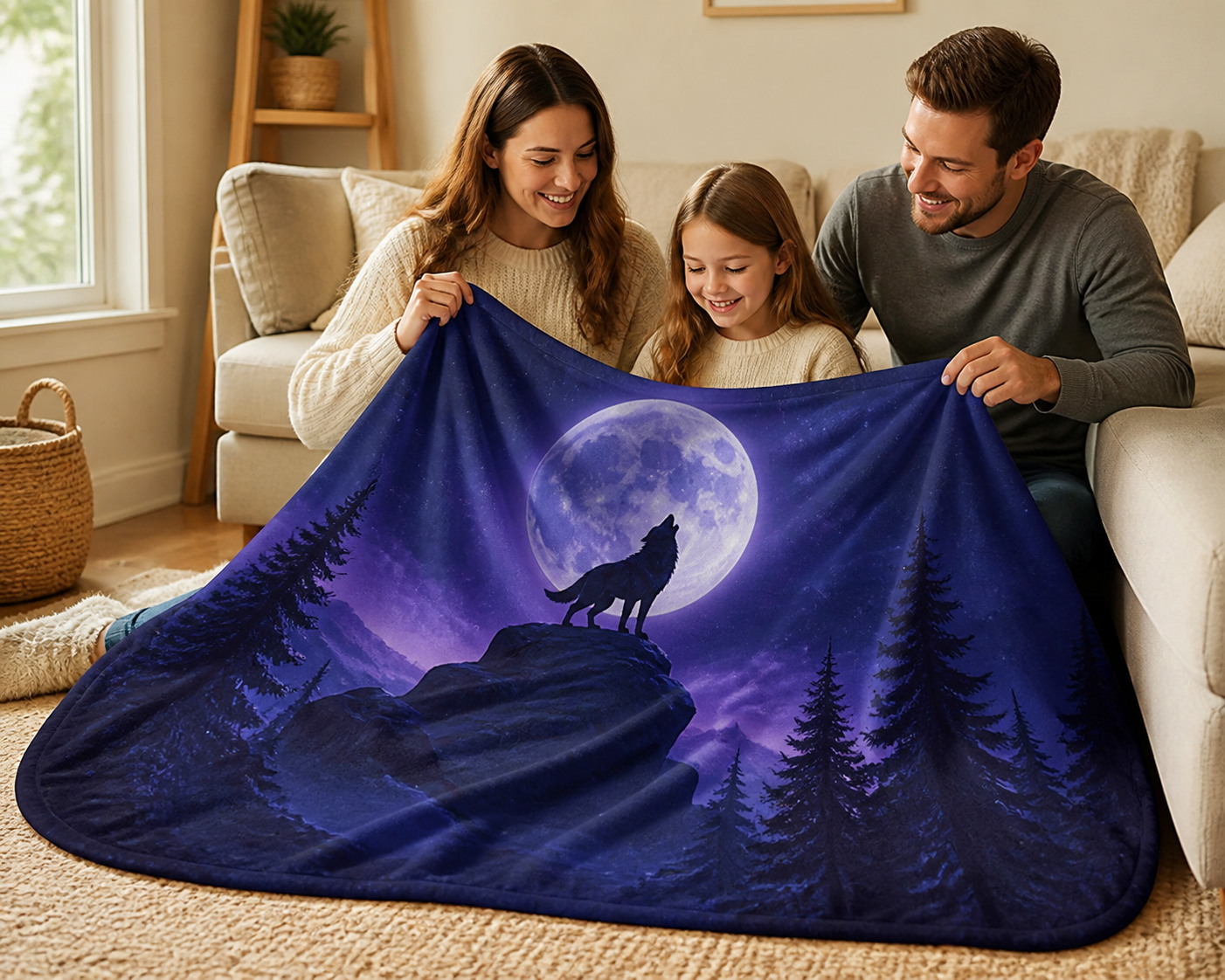 Moonlit Wolf Howl Throw Blanket Flannel