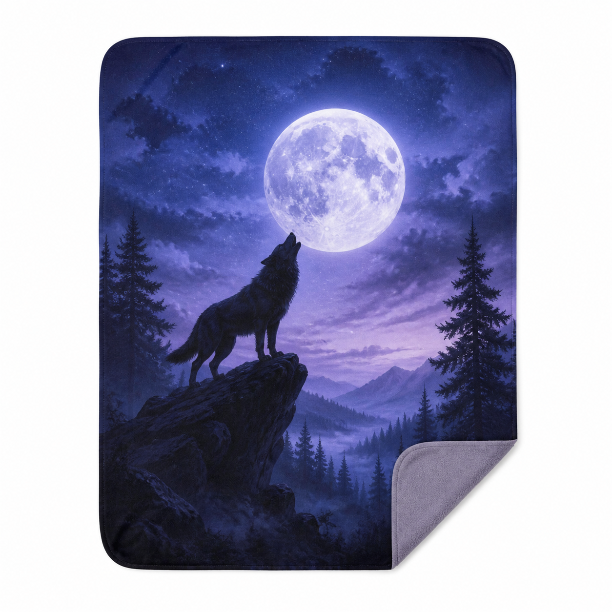Moonlit Wolf Howl Throw Blanket Flannel