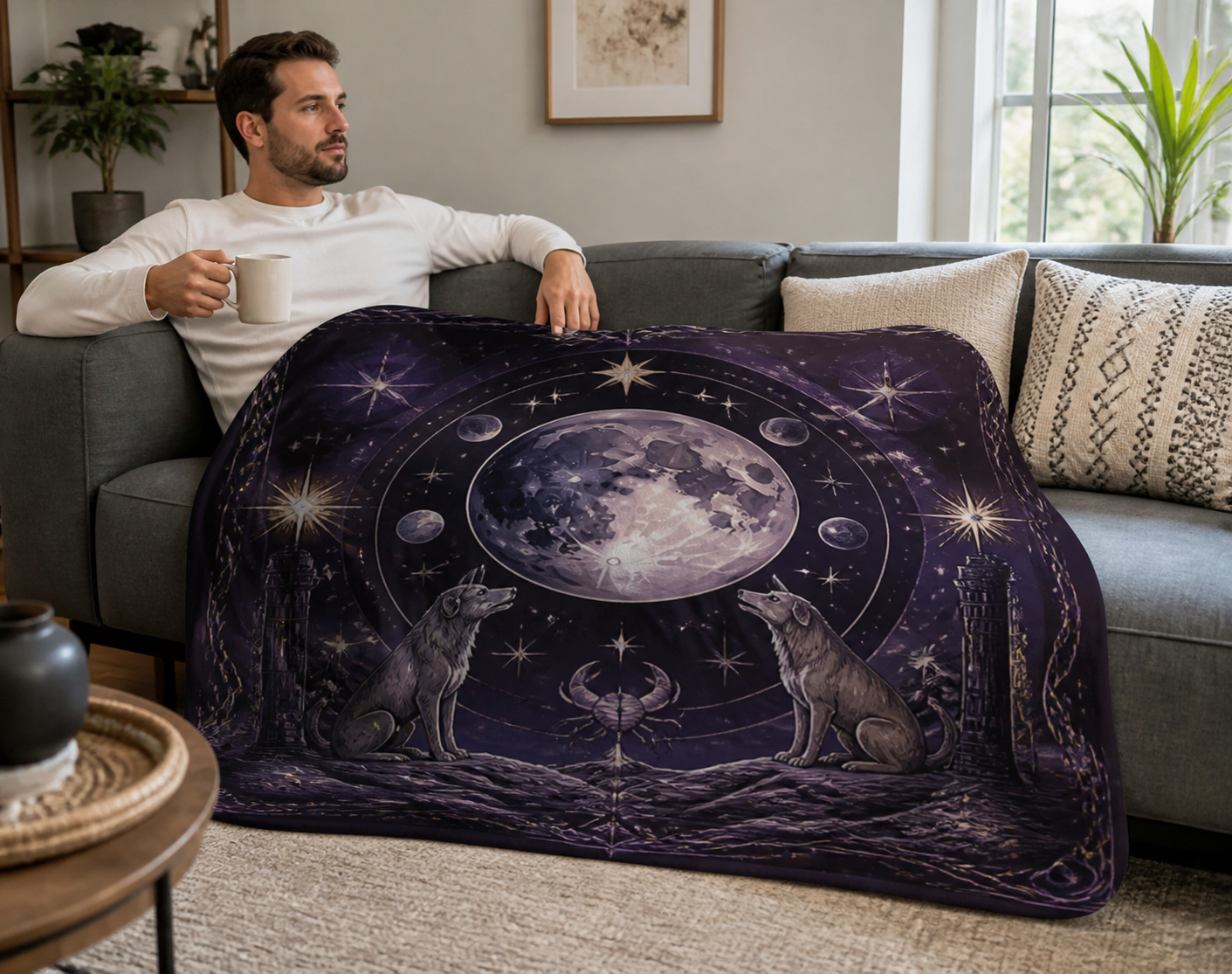 Dark Moon Stars Throw Blanket Flannel