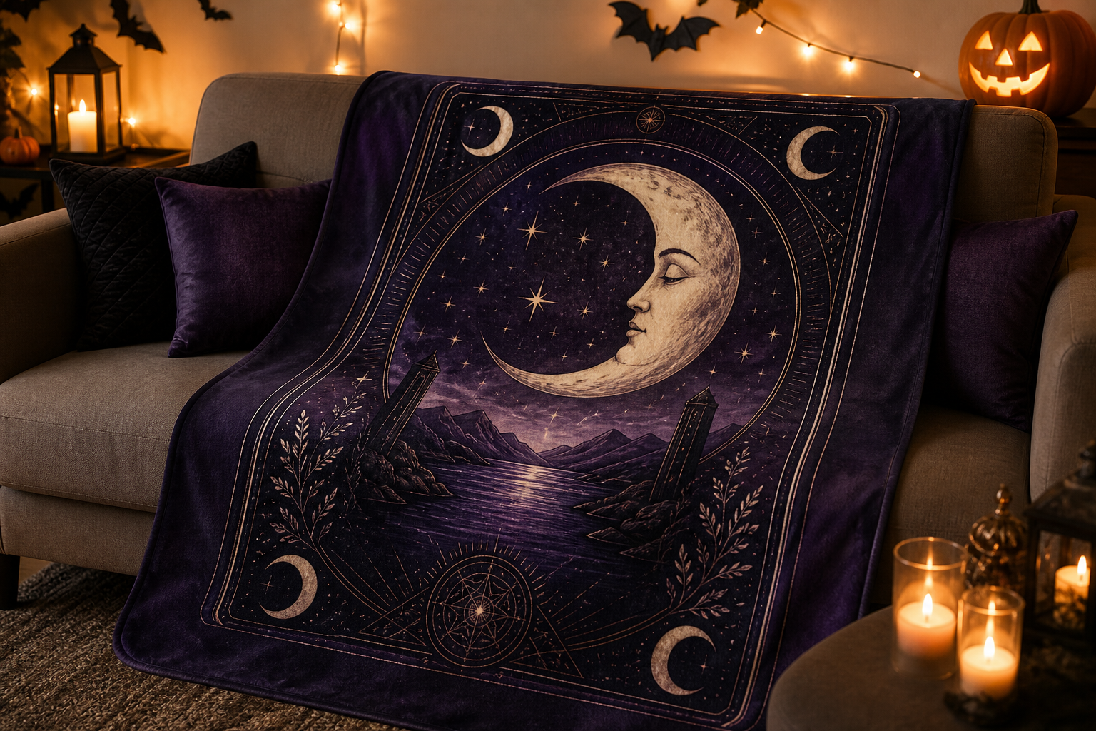 Dark Moon Stars Throw Blanket Flannel