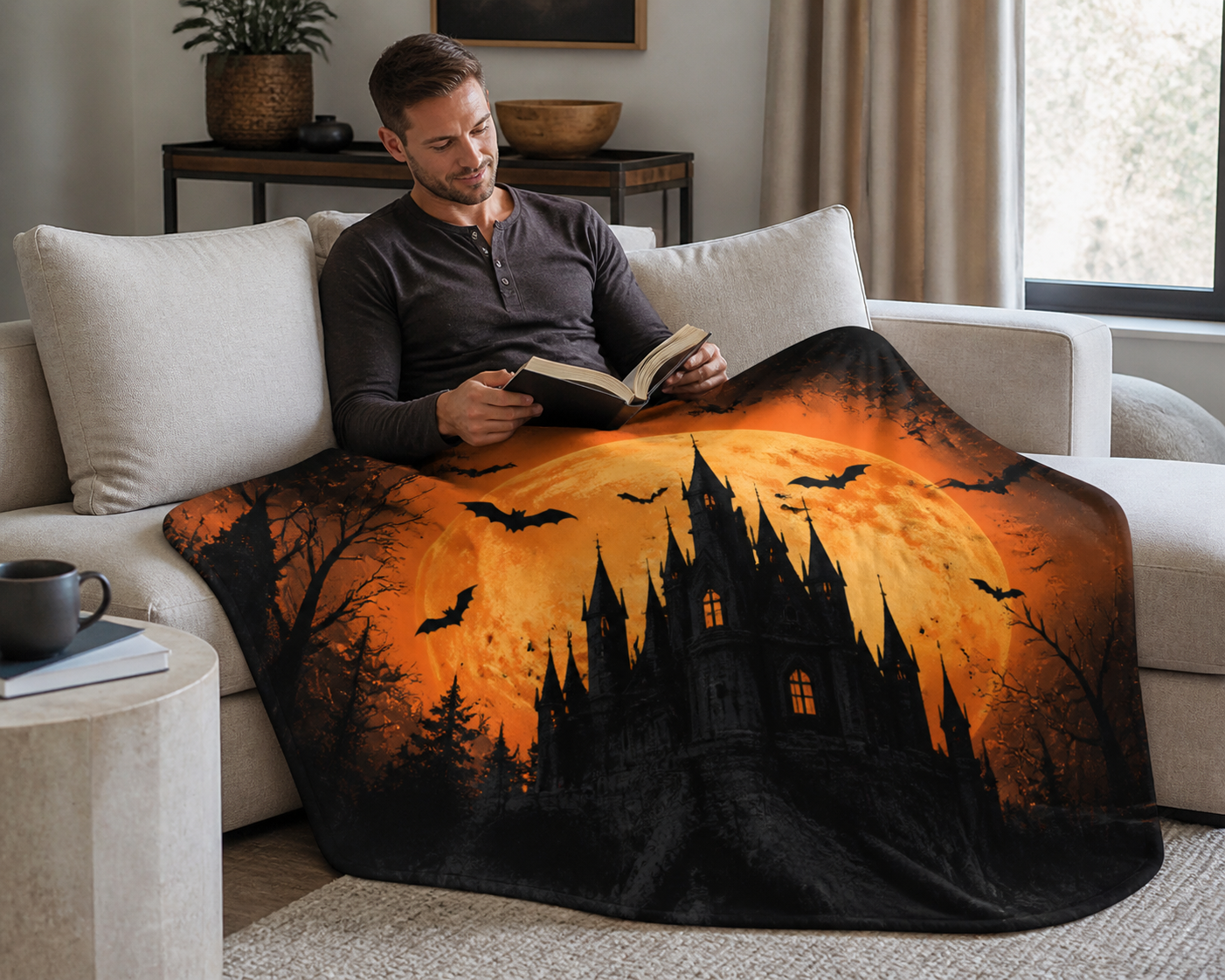 Dark Castle Bat Moon Throw Blanket Flannel