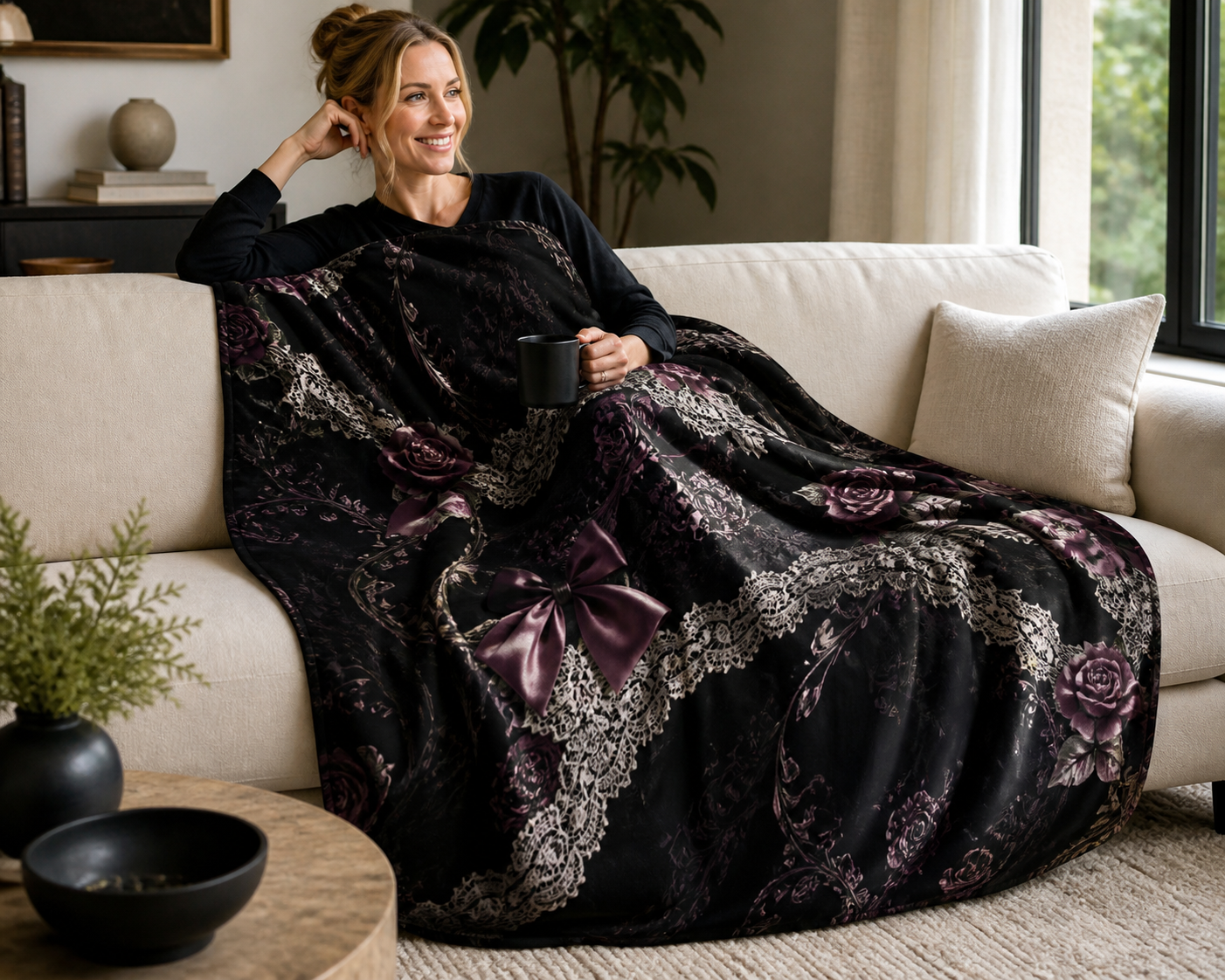 Gothic Skull Lace Blanket Throw Flannel