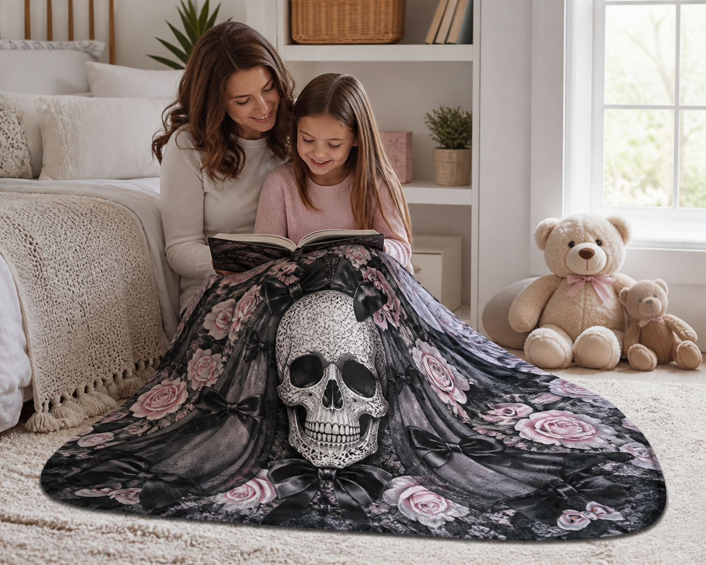 Gothic Skull Lace Blanket Throw Flannel