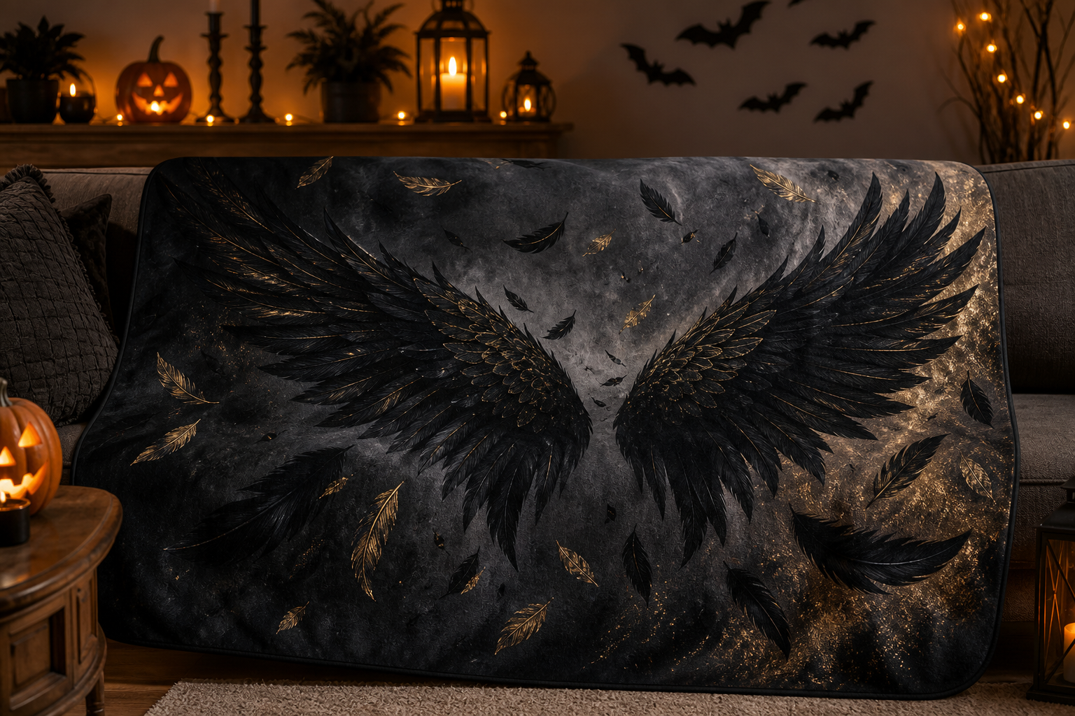 Dark Wings Graphic Throw Blanket Flannel