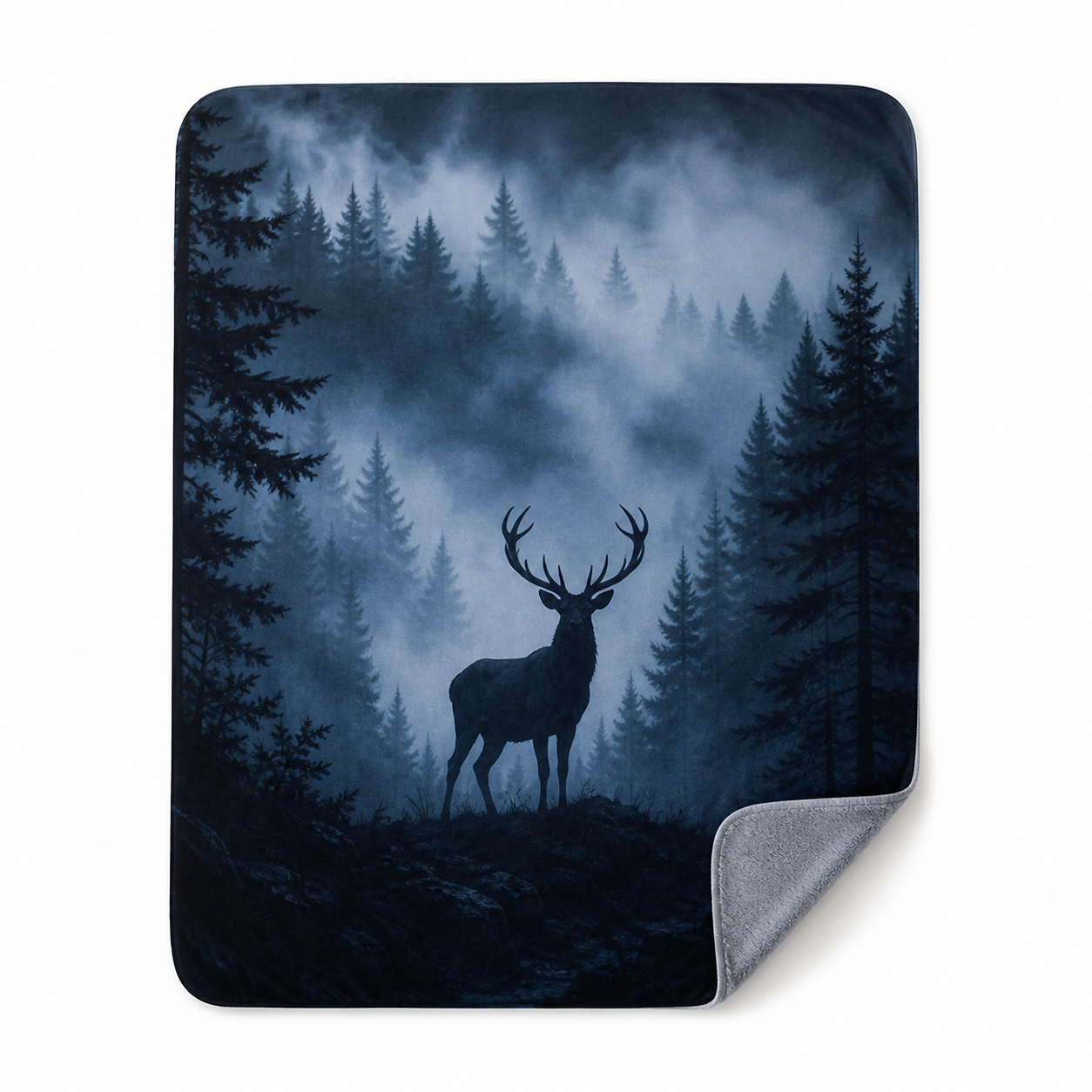 Dark Forest Stag Print Throw Blanket Flannel