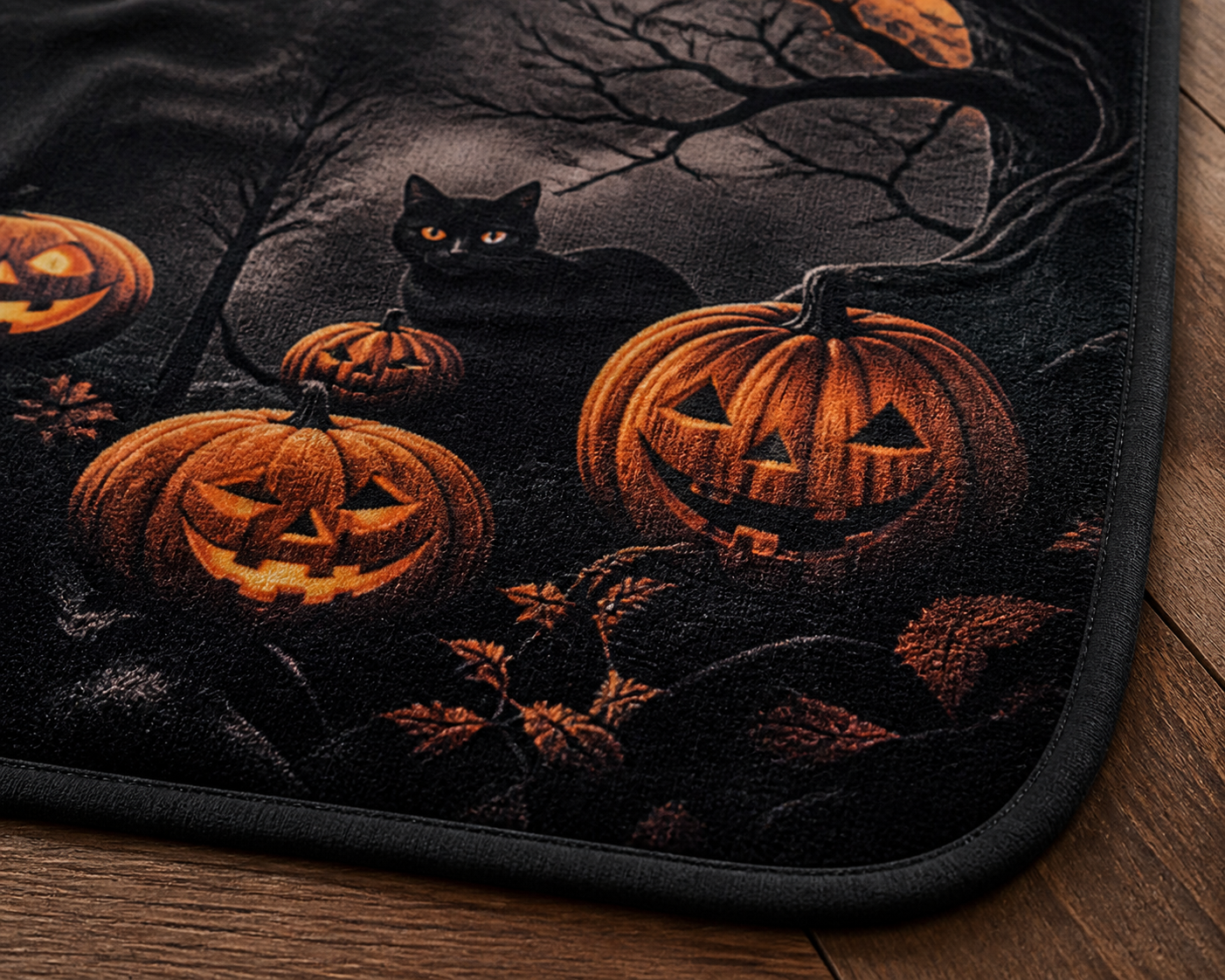 Halloween Cat and Pumpkins Throw Blanket Flannel