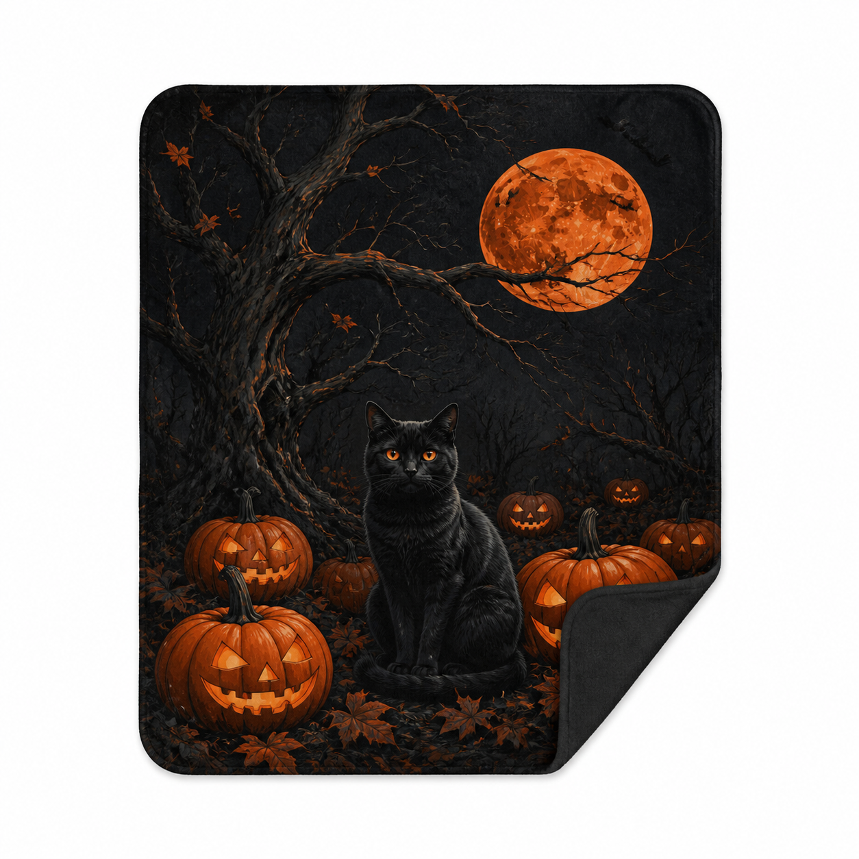 Halloween Cat and Pumpkins Throw Blanket Flannel