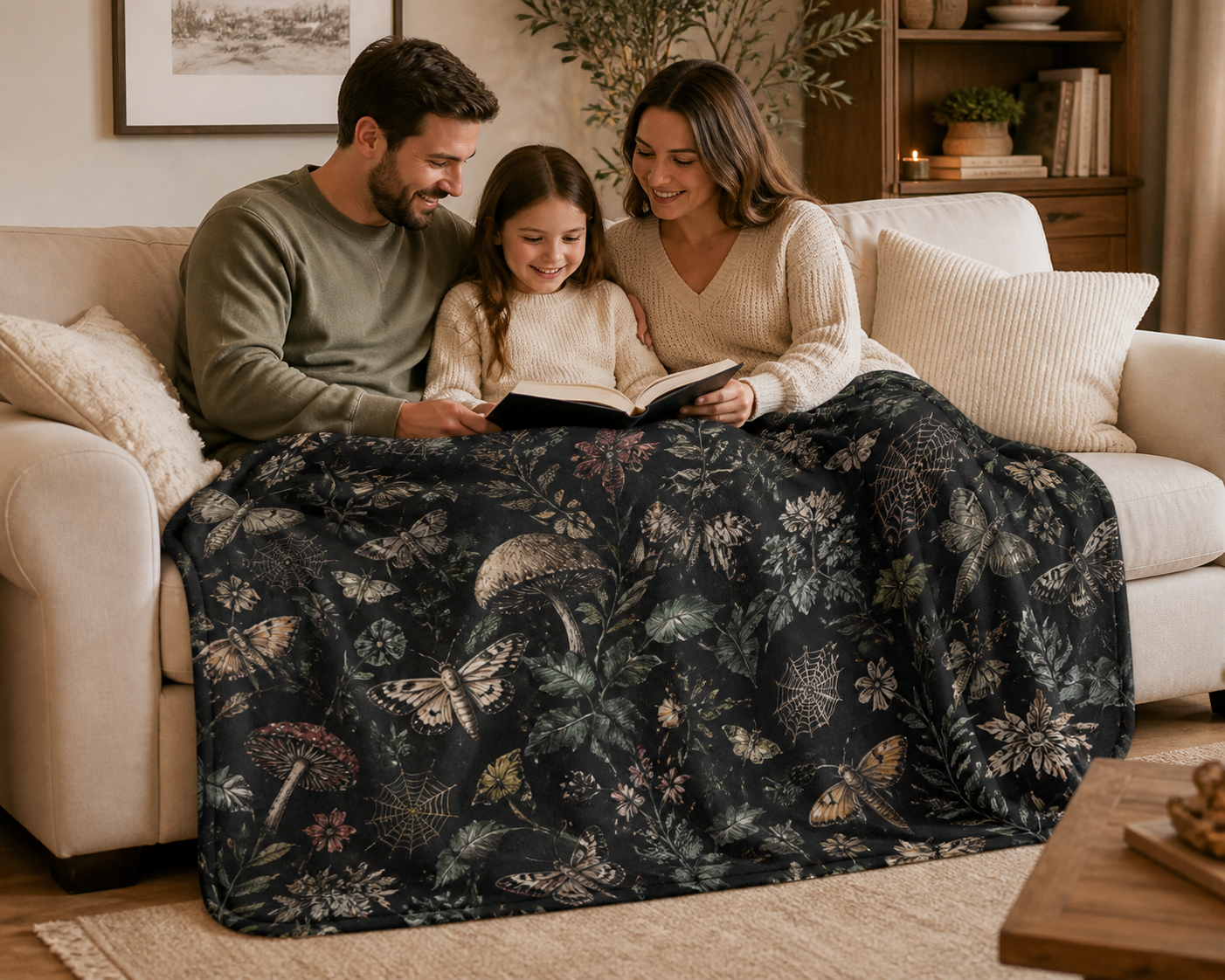Gothic Botanical Moth Throw Blanket Flannel