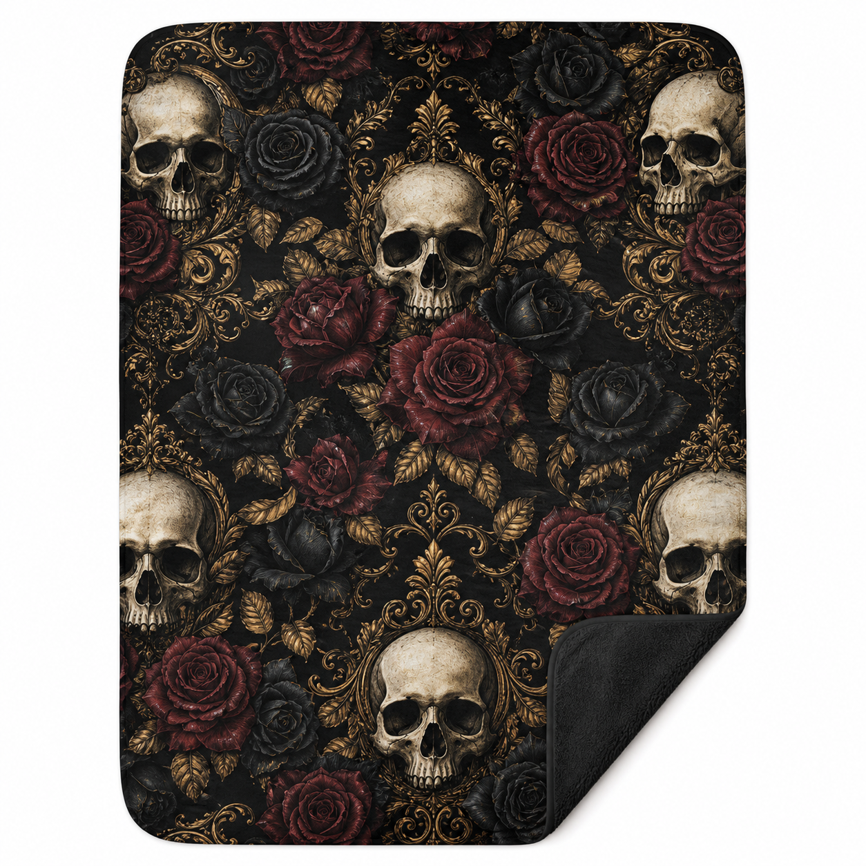 Black Rose Skull Print Throw Blanket Flannel