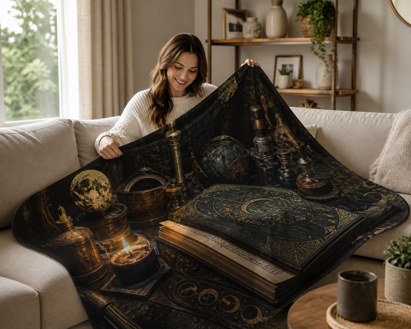 Mystical Book Print Throw Blanket Flannel