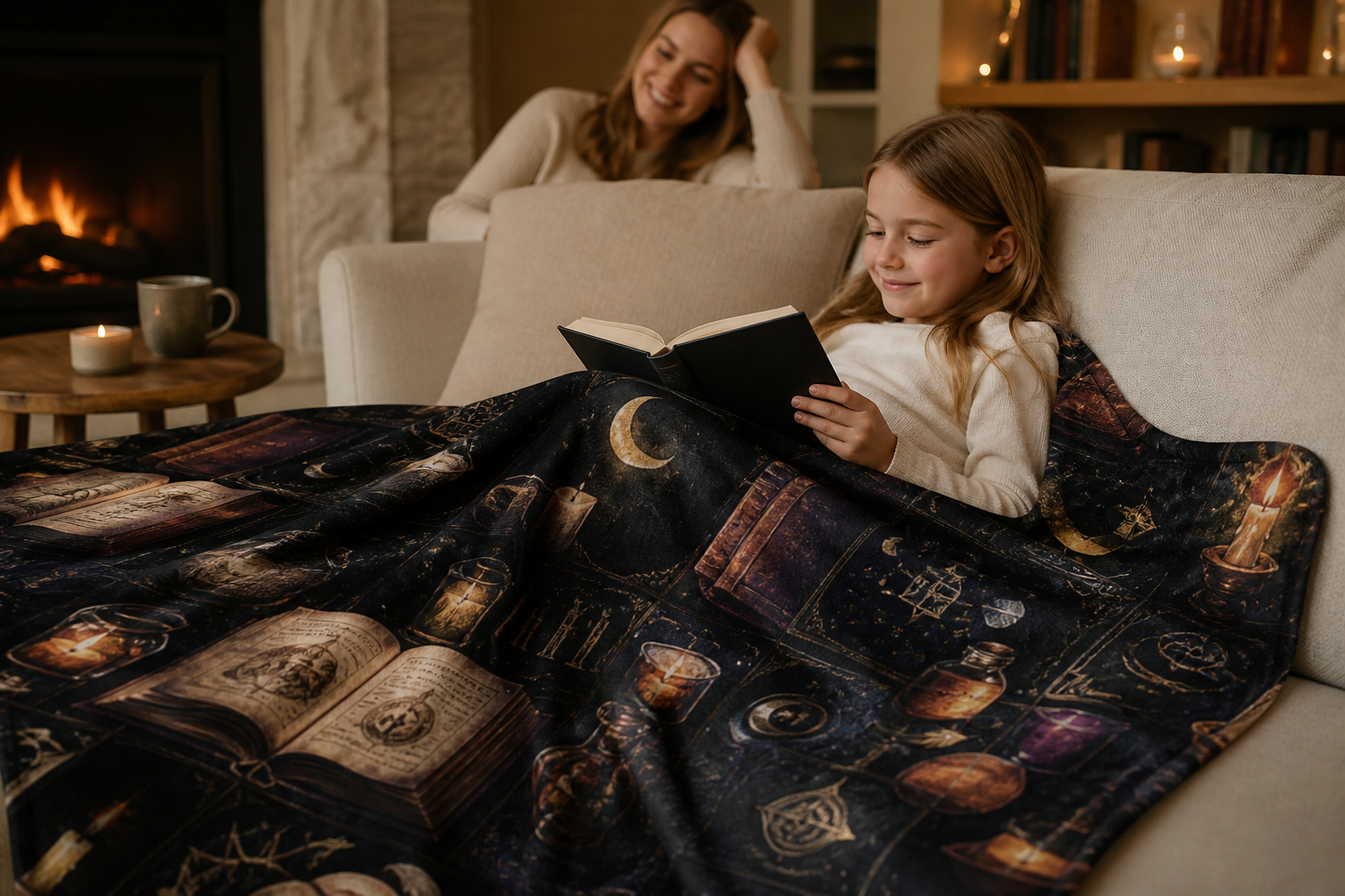 Mystical Book Print Throw Blanket Flannel