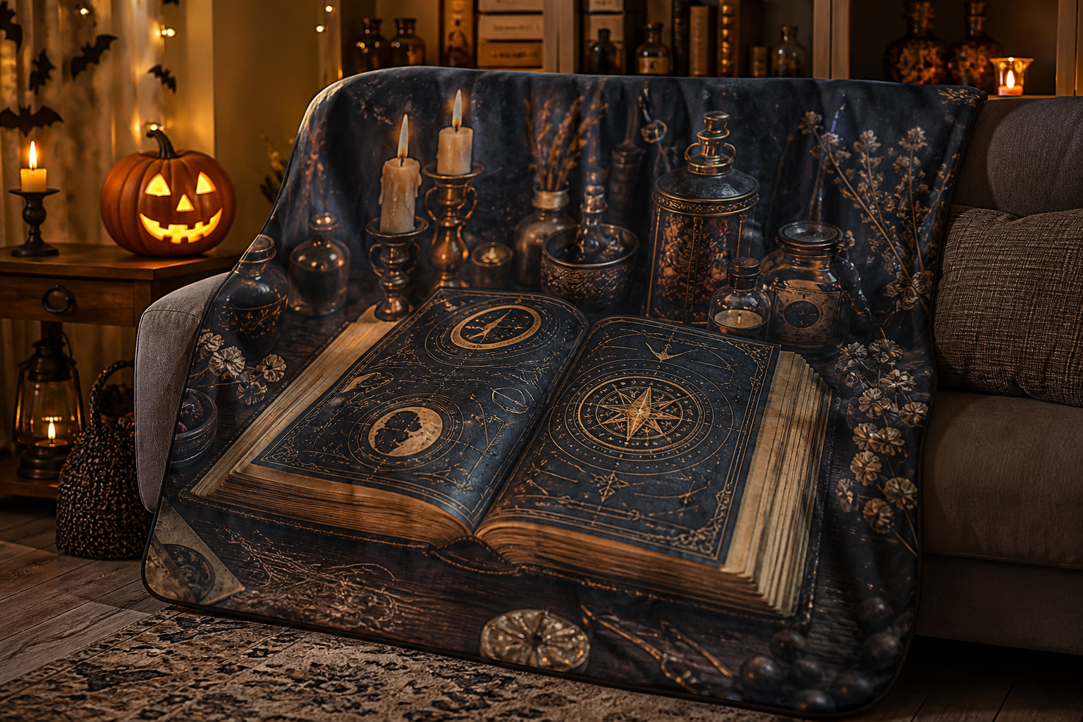 Mystical Book Print Throw Blanket Flannel