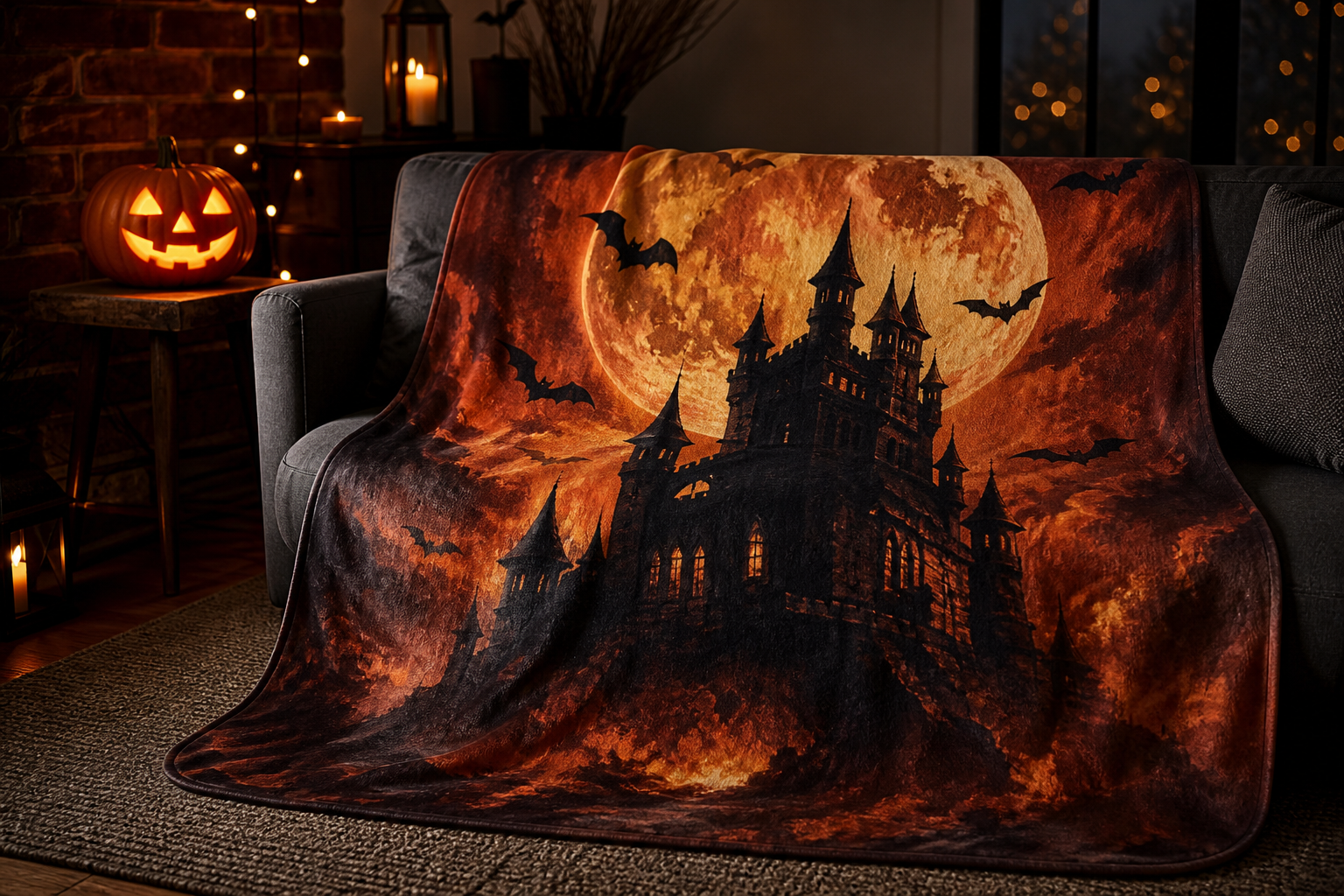 Gothic Castle Moon Night Throw Blanket Flannel