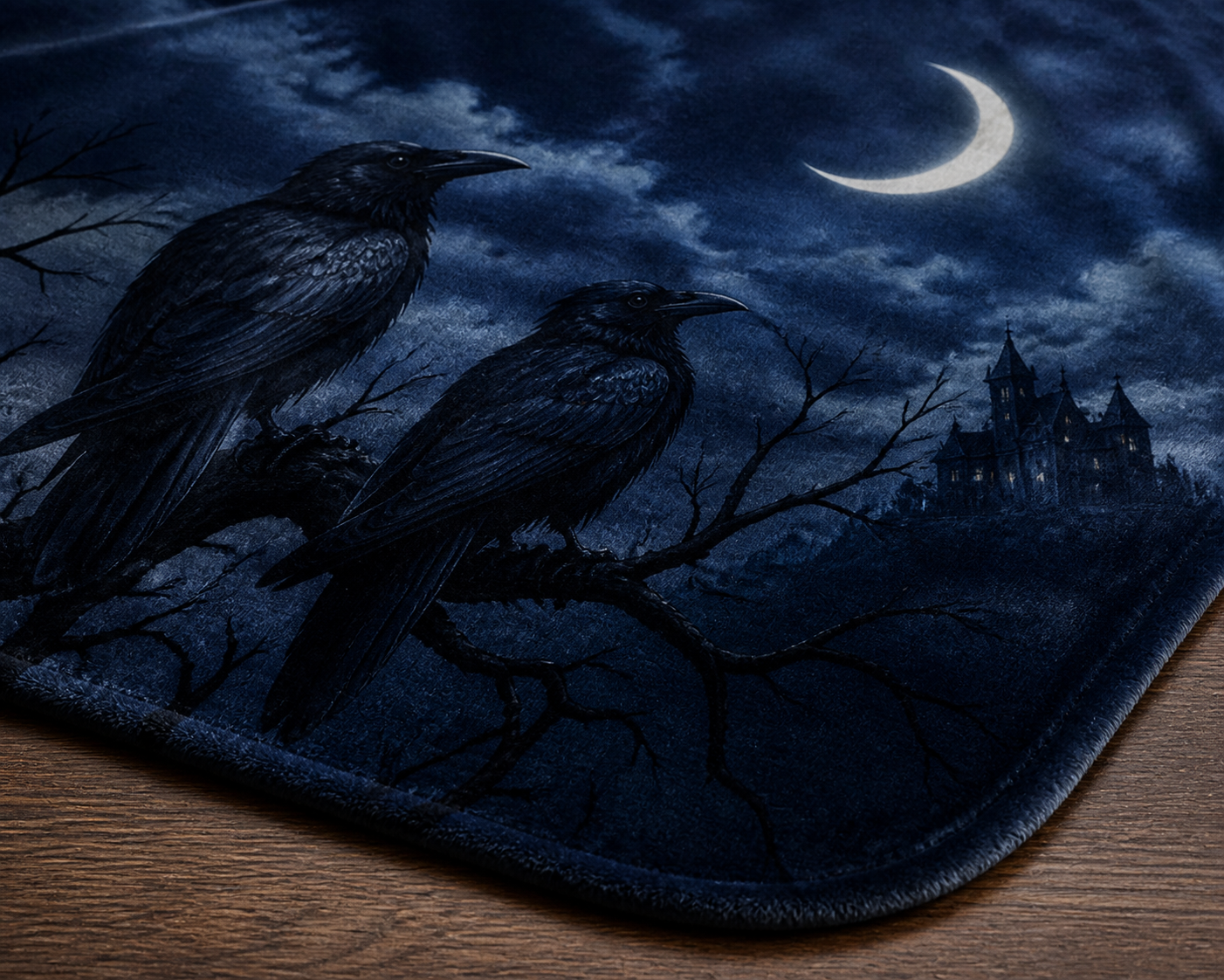 Gothic Raven Moon Castle Throw Blanket Flannel