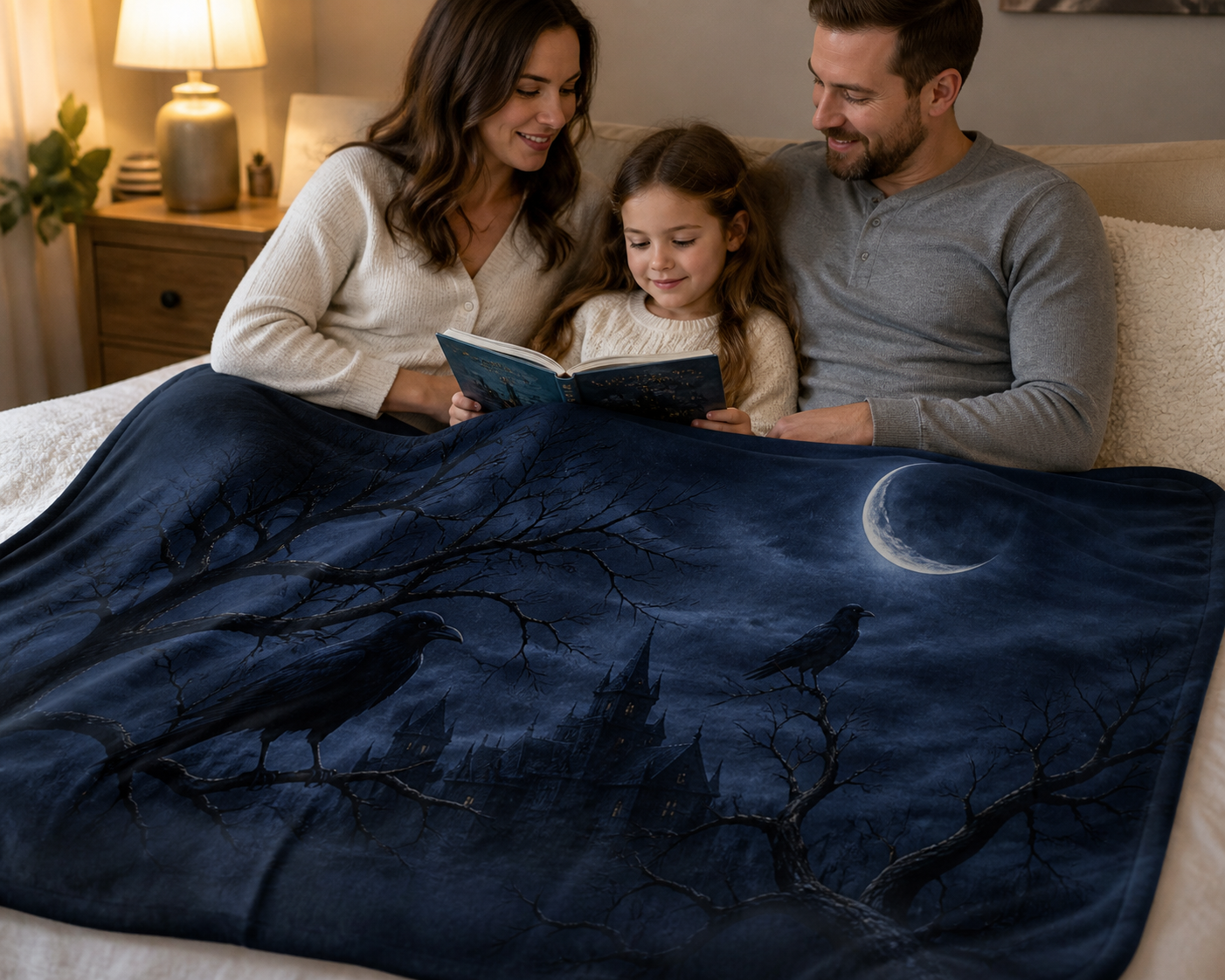 Gothic Raven Moon Castle Throw Blanket Flannel
