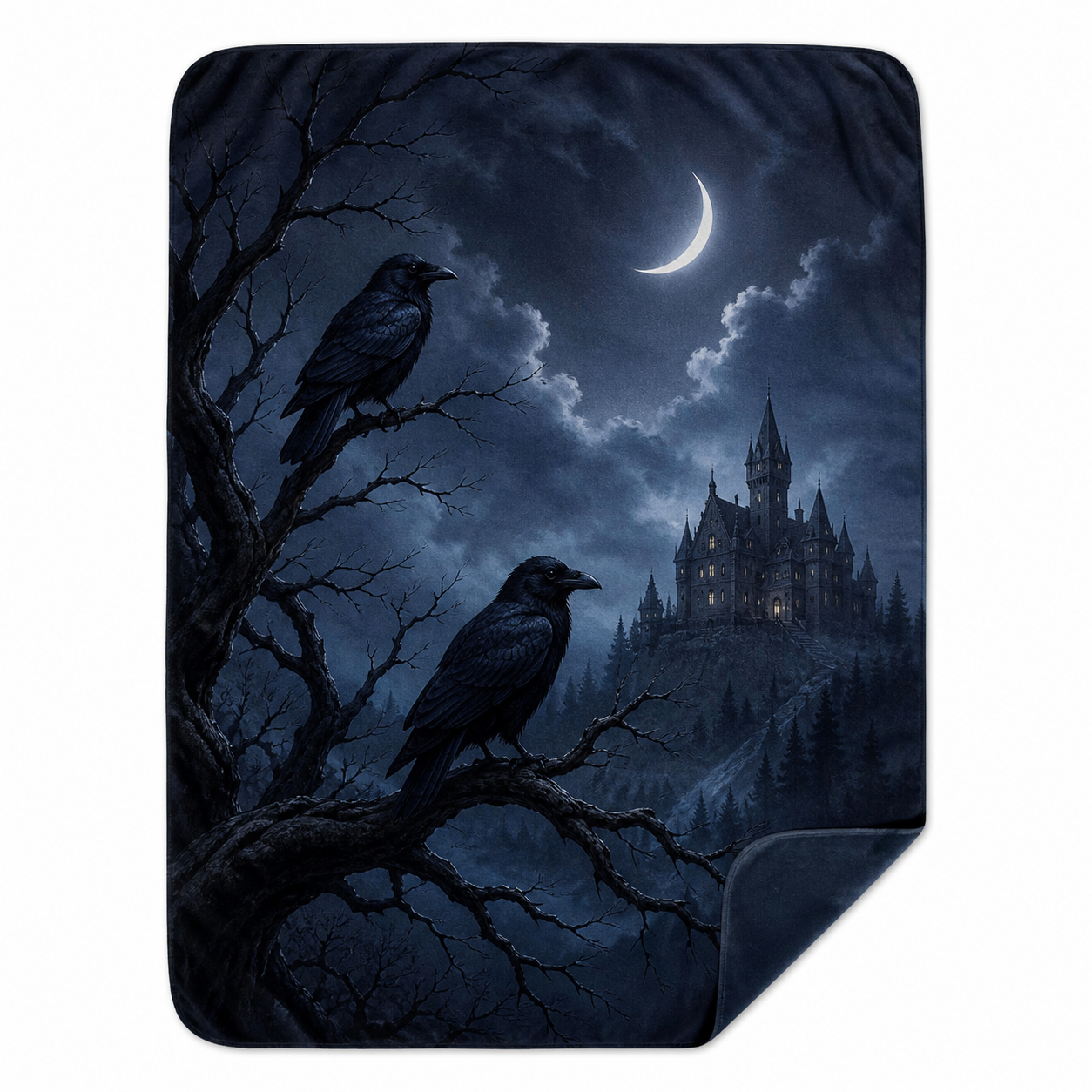 Gothic Raven Moon Castle Throw Blanket Flannel