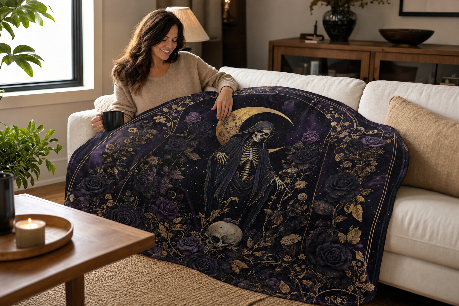 Gothic Grim Reaper Throw Blanket Flannel