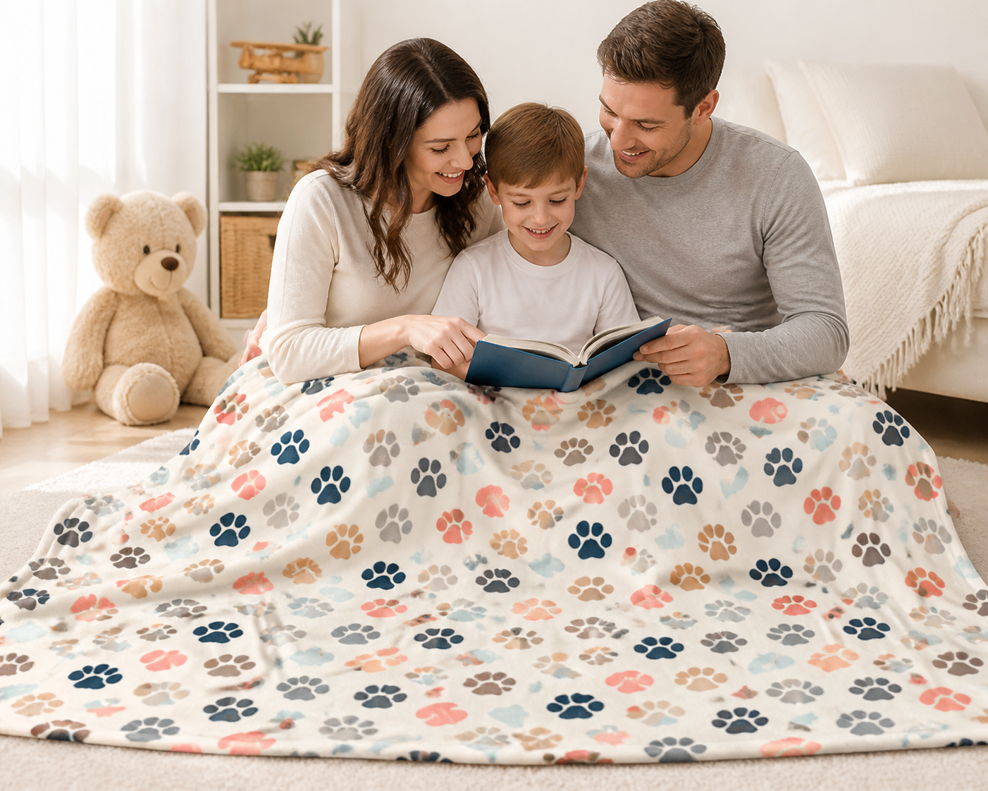 Paw Print Heart Pattern Throw Blanket Flannel