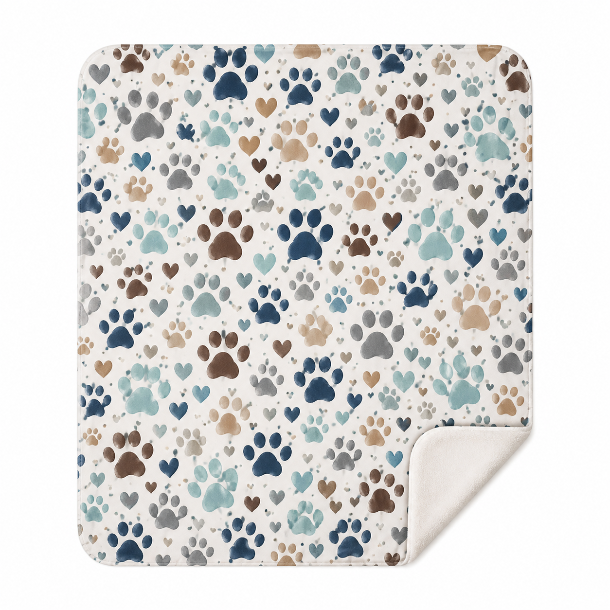 Paw Print Heart Pattern Throw Blanket Flannel