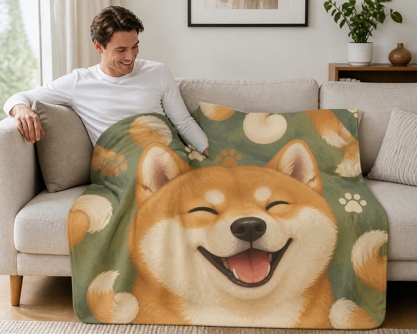 Charming Shiba Inu Smile Throw Blanket Flannel