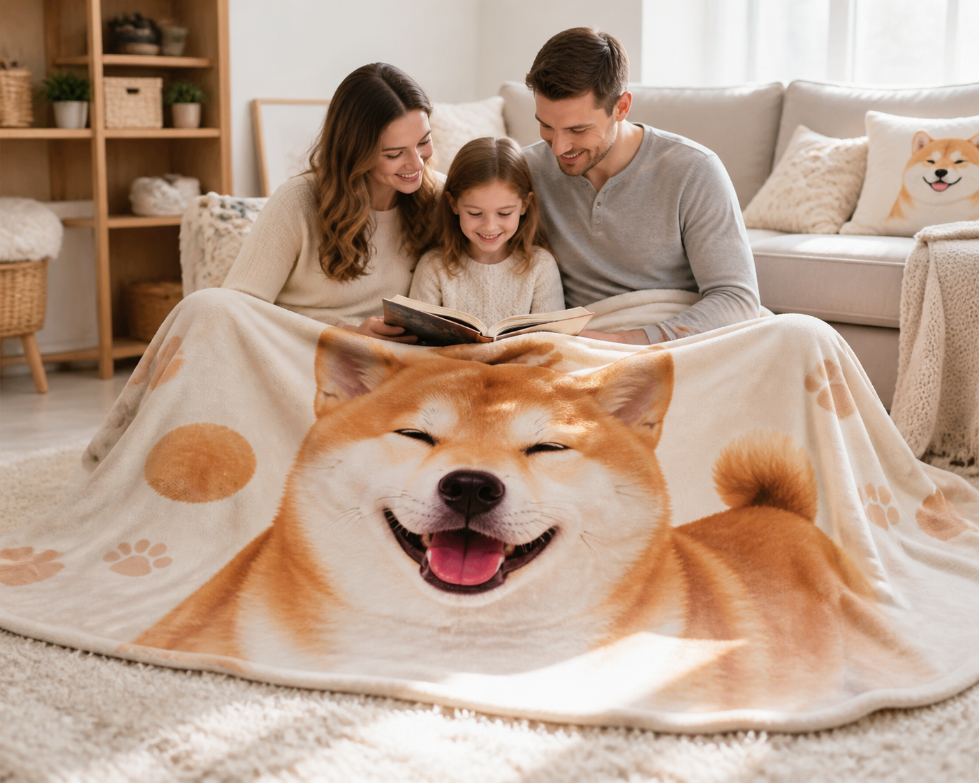 Charming Shiba Inu Smile Throw Blanket Flannel