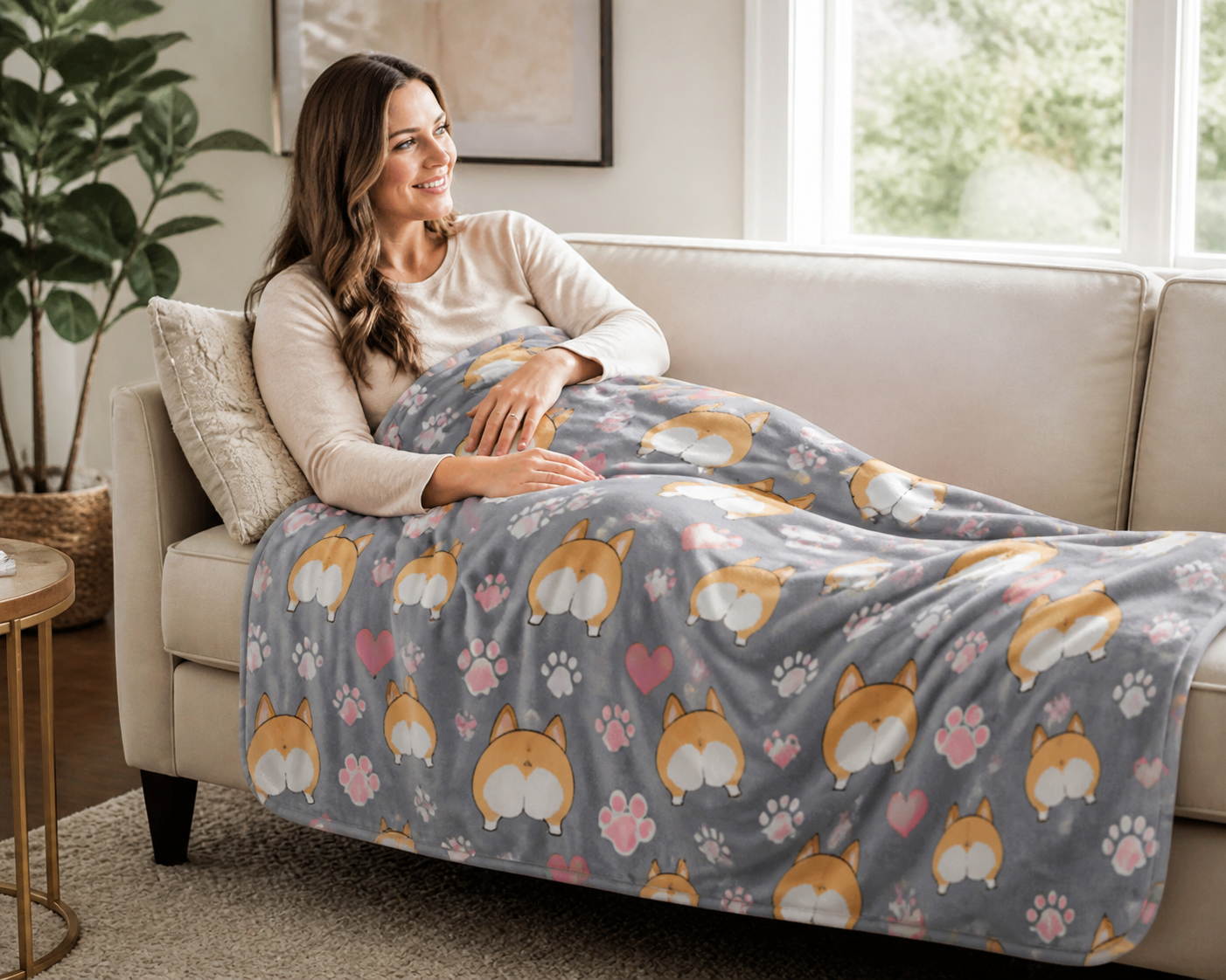 Corgi Butt Print Throw Blanket Flannel