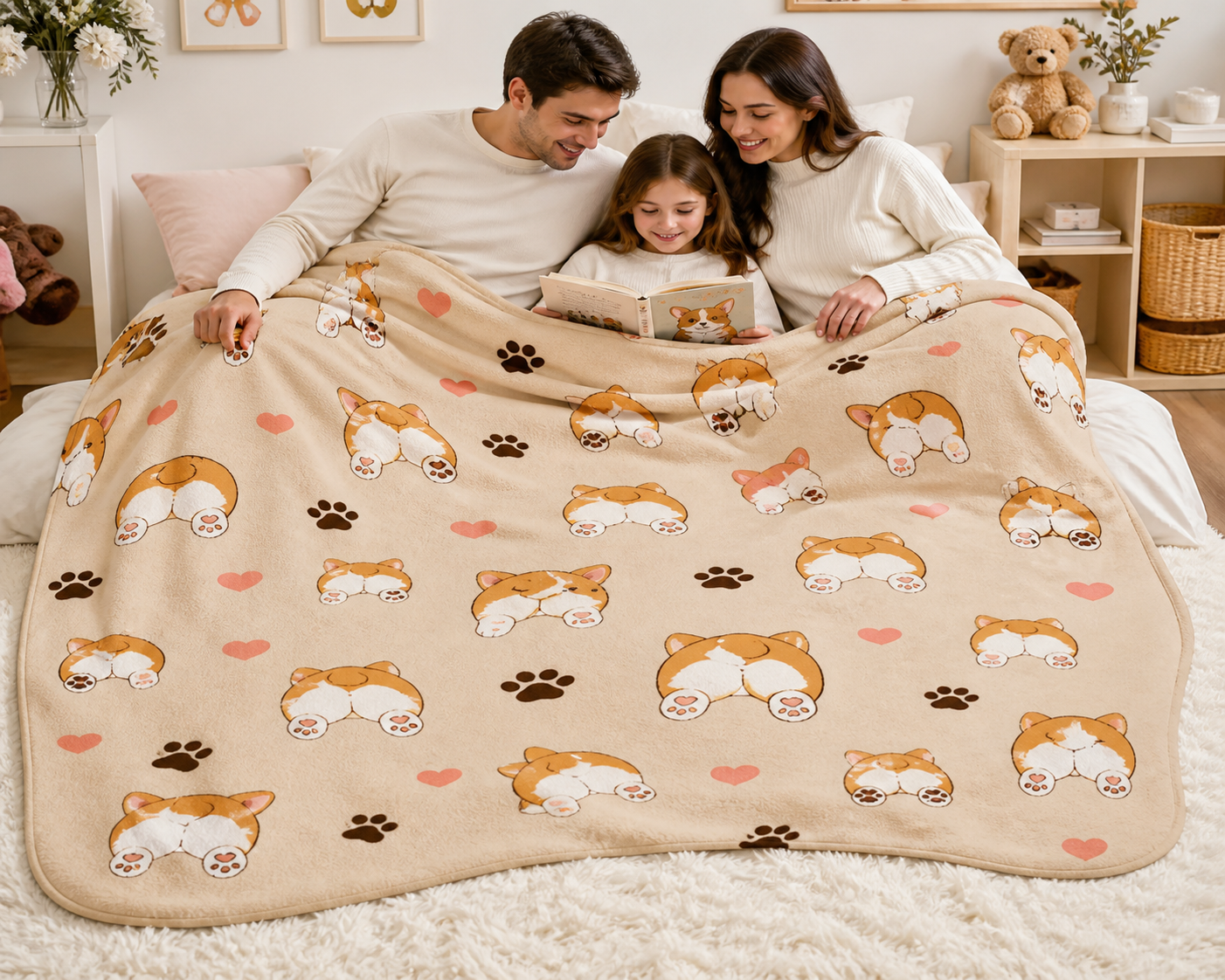 Corgi Butt Print Throw Blanket Flannel
