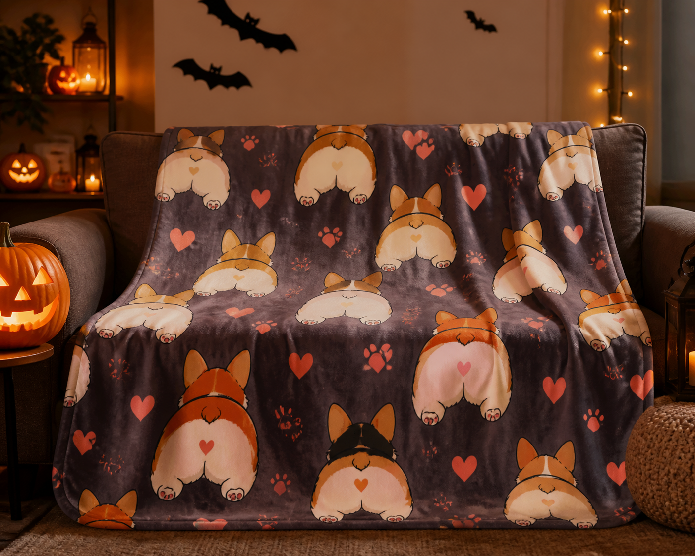 Corgi Butt Print Throw Blanket Flannel