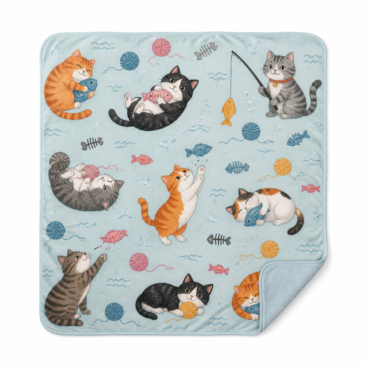Cute Cat Fishing Dream Throw Blanket Flannel