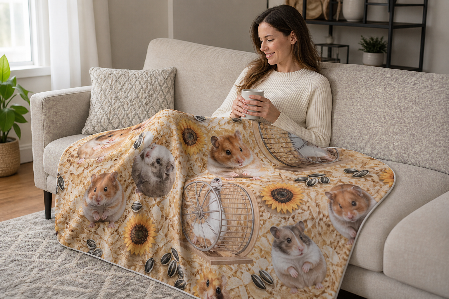 Adorable Sunflower Throw Blanket Hamster Flannel