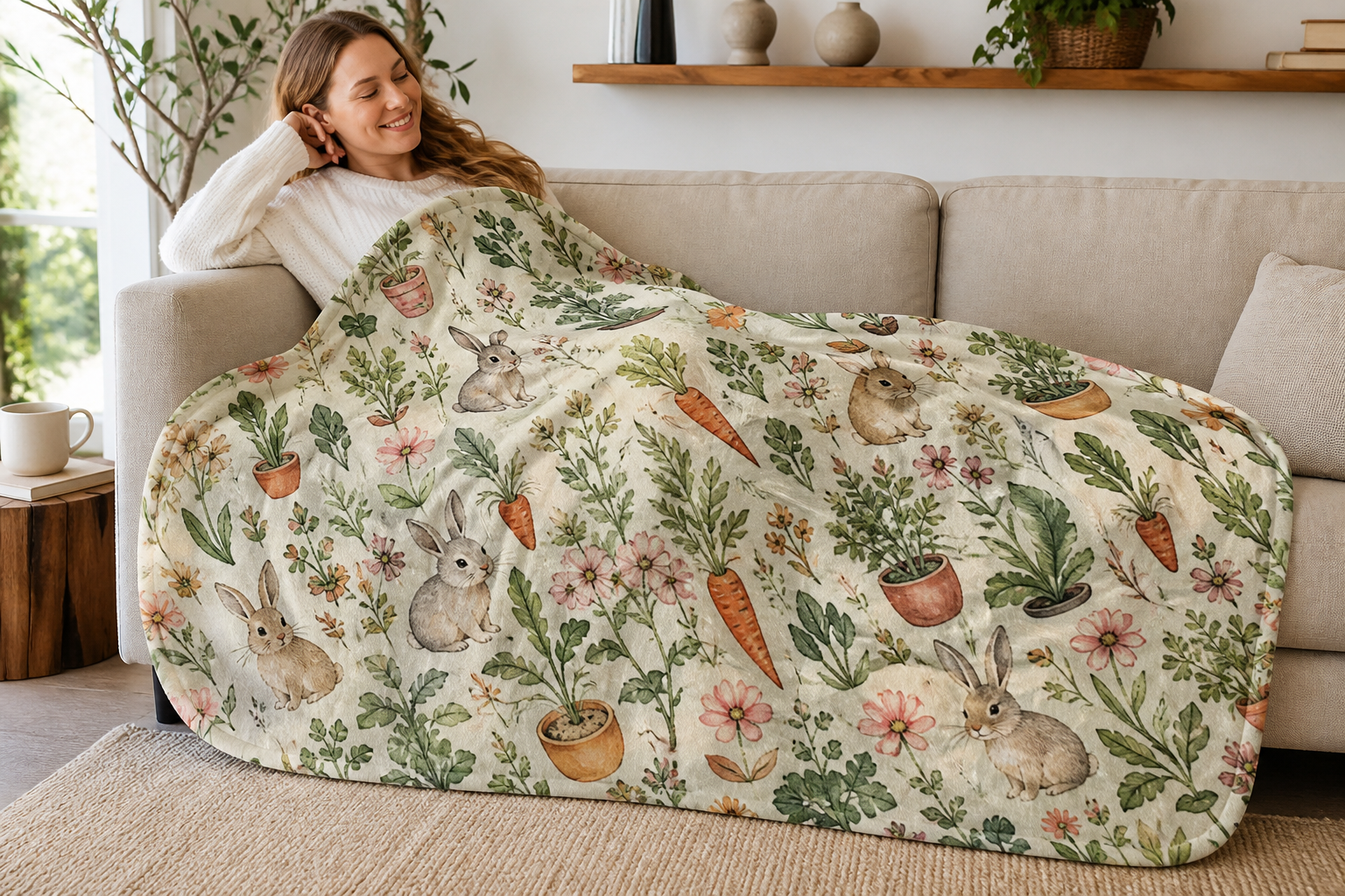 Adorable Rabbit Garden Throw Blanket Flannel