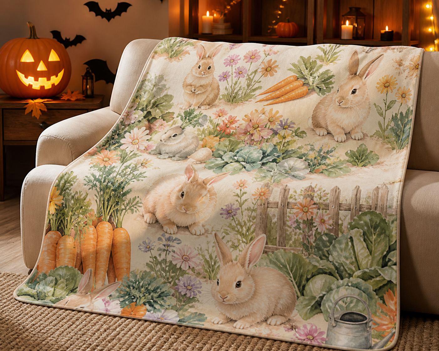 Adorable Rabbit Garden Throw Blanket Flannel