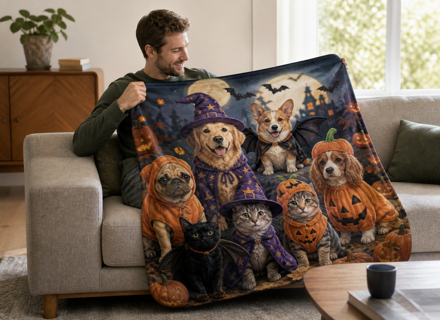 Halloween Pet Costume Throw Blanket Flannel
