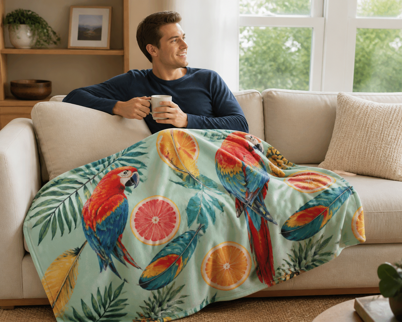 Tropical Parrot Print Throw Blanket Flannel