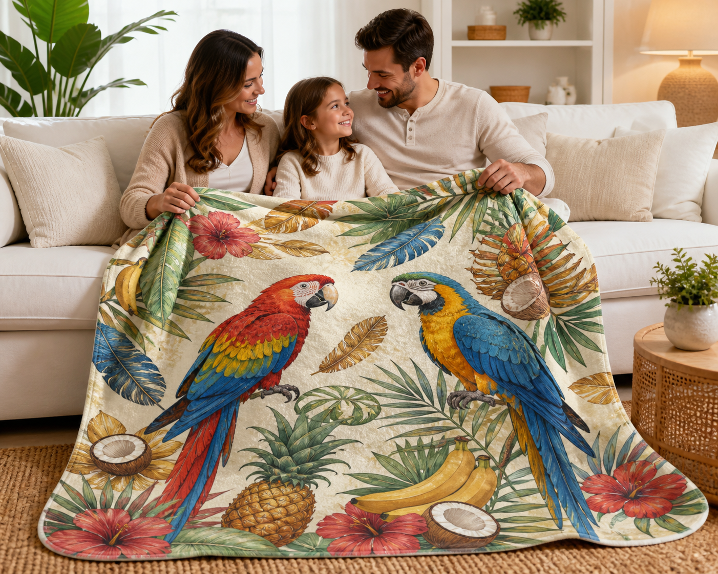 Tropical Parrot Print Throw Blanket Flannel