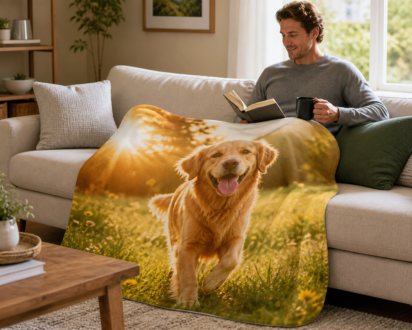 Golden Retriever Sunset Throw Blanket Flannel