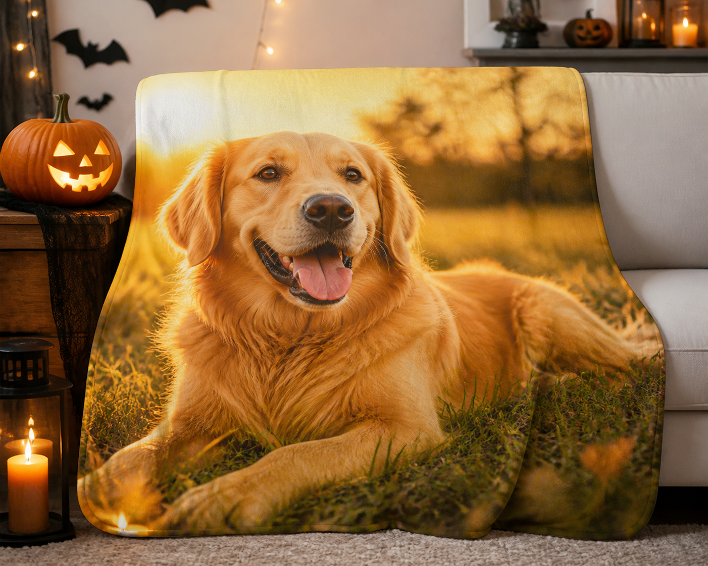 Golden Retriever Sunset Throw Blanket Flannel