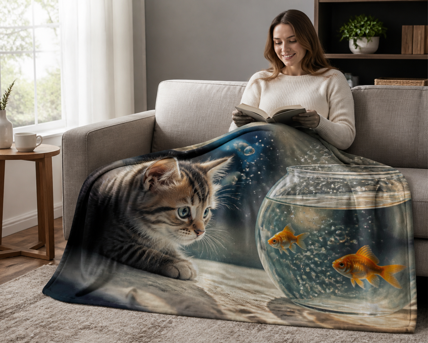 Cute Kitten Fishbowl Mat Flannel