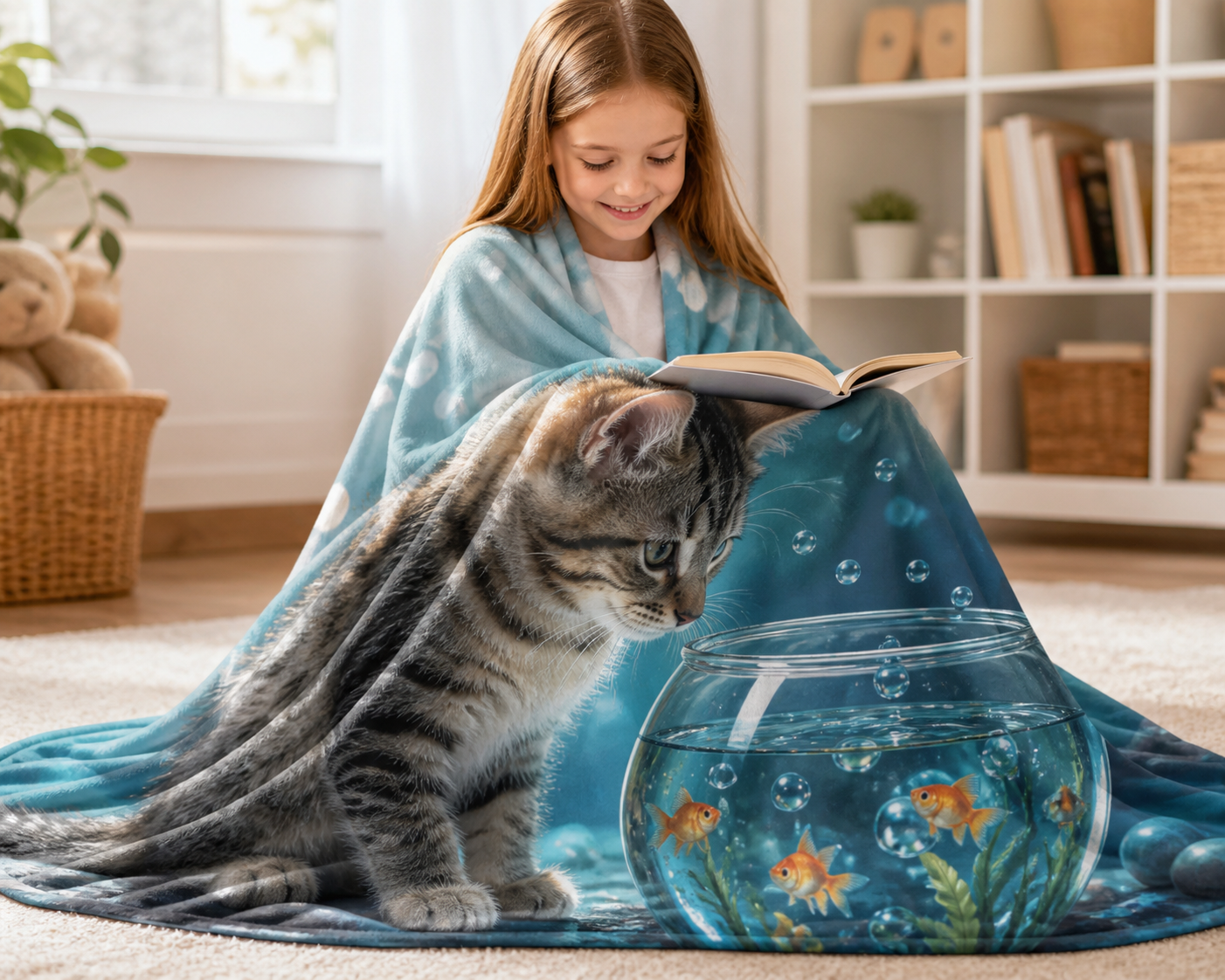 Cute Kitten Fishbowl Mat Flannel