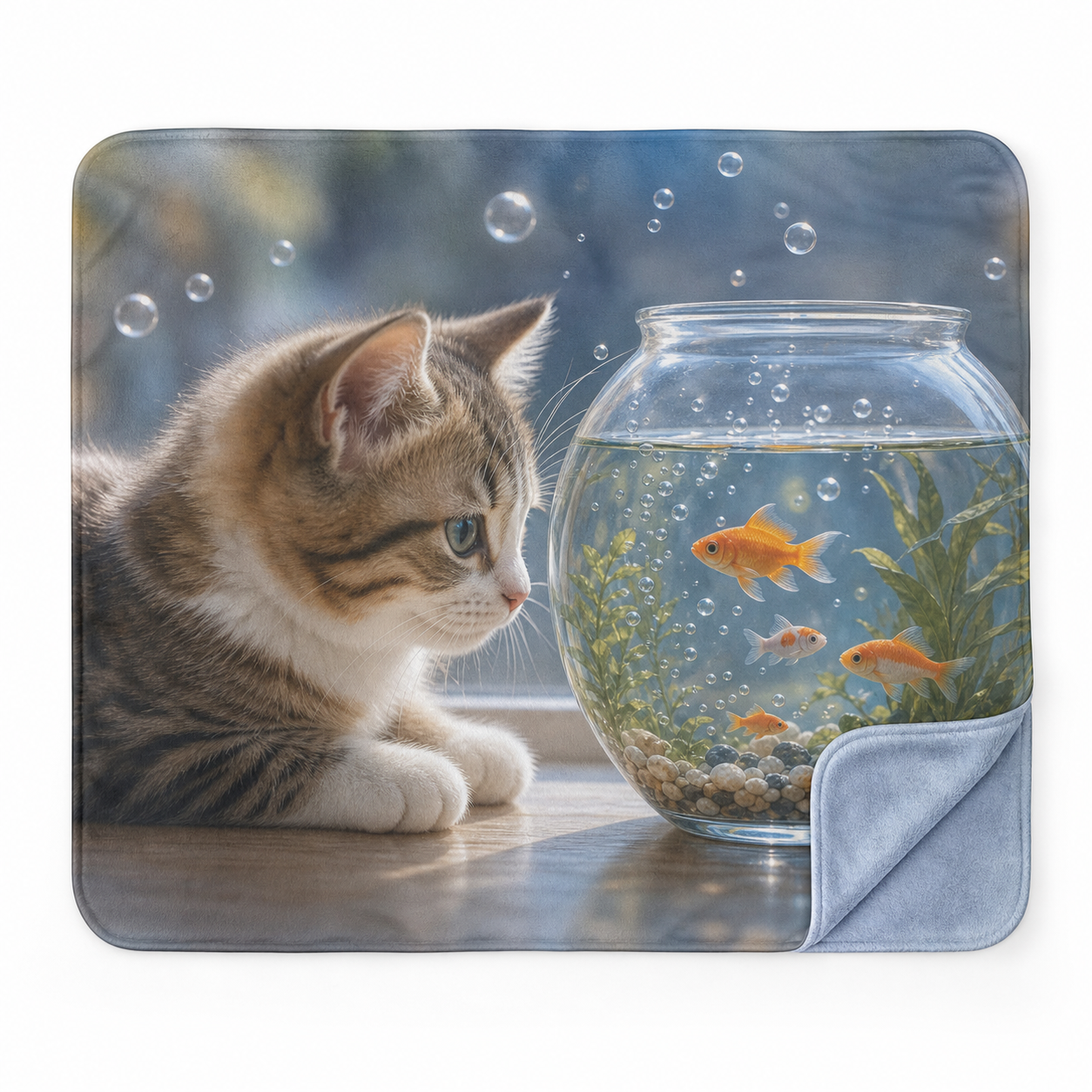 Cute Kitten Fishbowl Mat Flannel