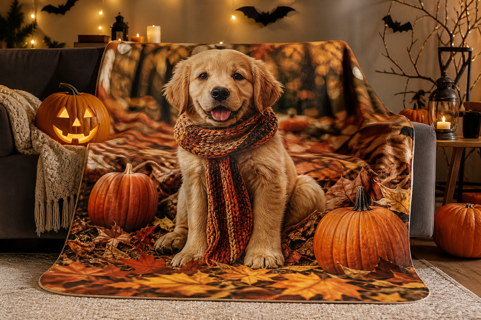 Puppy Plaid Throw Blanket Flannel