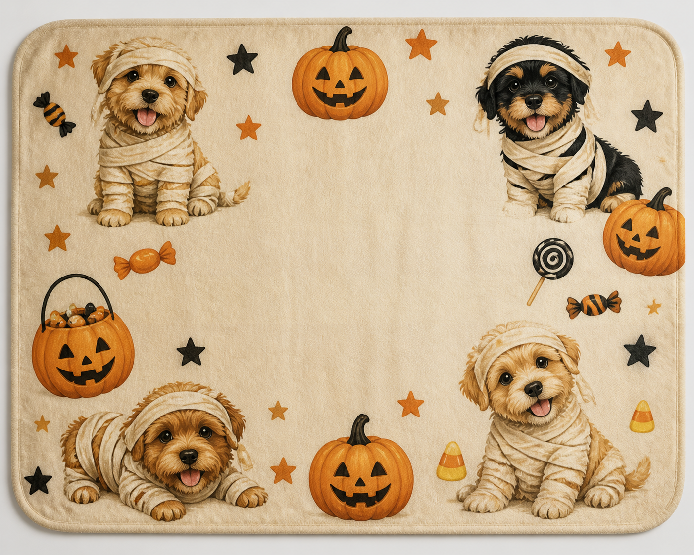 Cute Mummy Puppies Halloween Throw Blanket Flannel