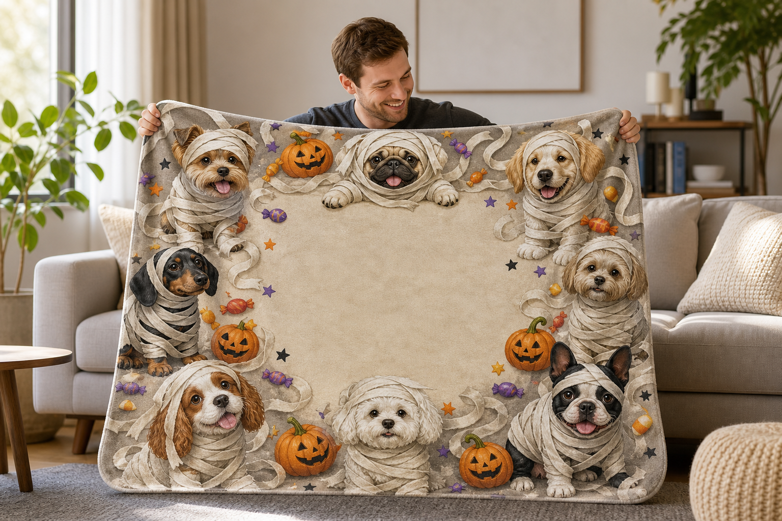 Cute Mummy Puppies Halloween Throw Blanket Flannel