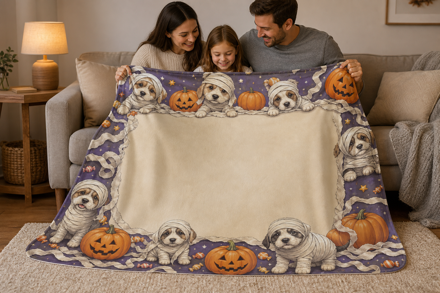 Cute Mummy Puppies Halloween Throw Blanket Flannel