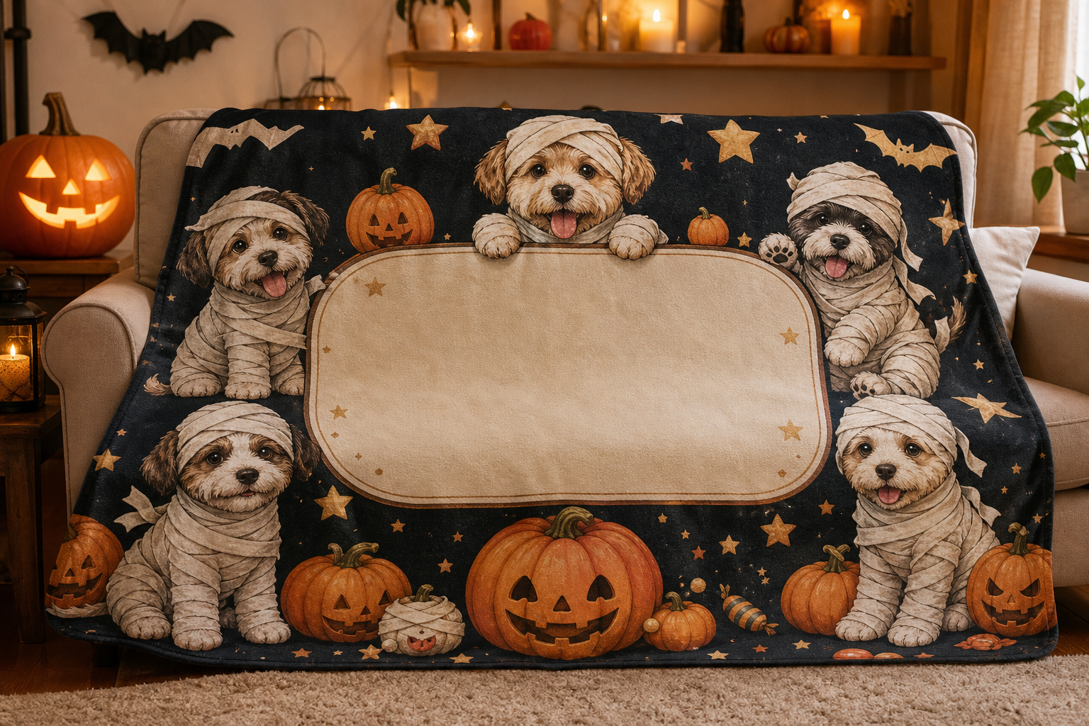 Cute Mummy Puppies Halloween Throw Blanket Flannel