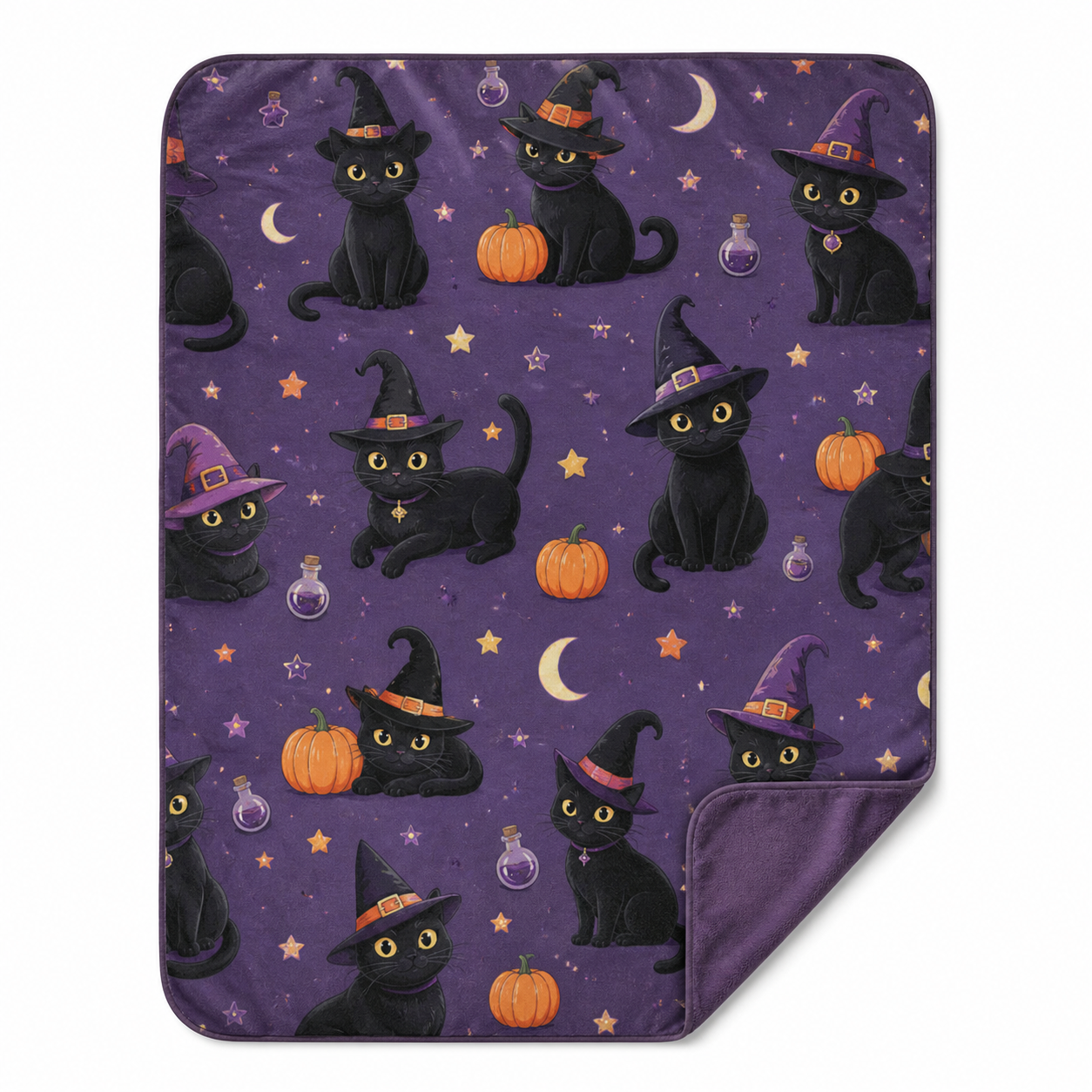 Witch Cat Halloween Throw Blanket Flannel